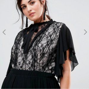 TFNC Plus Highneck Maxi Dress with Top Lace Insert